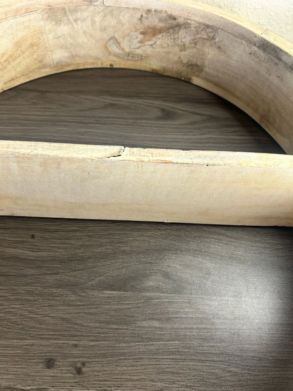 Vintage Round Wood Wall Shelf Rustic Whitewashed Farmhouse 20.5”